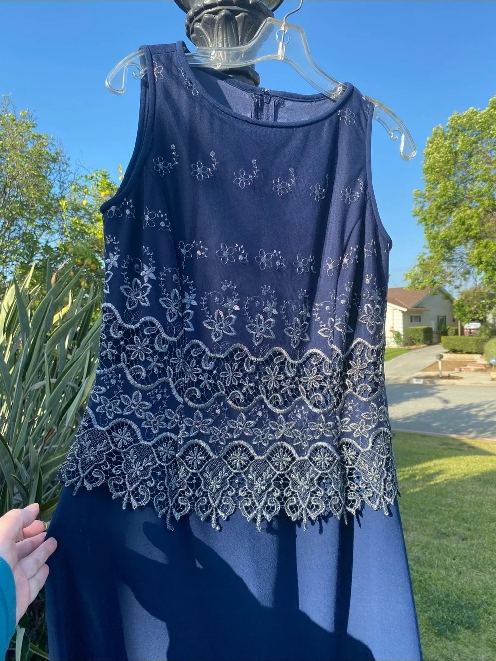 Scott McClintock Blue Lace Overlay Formal Dress Size 8  w/ Scarf